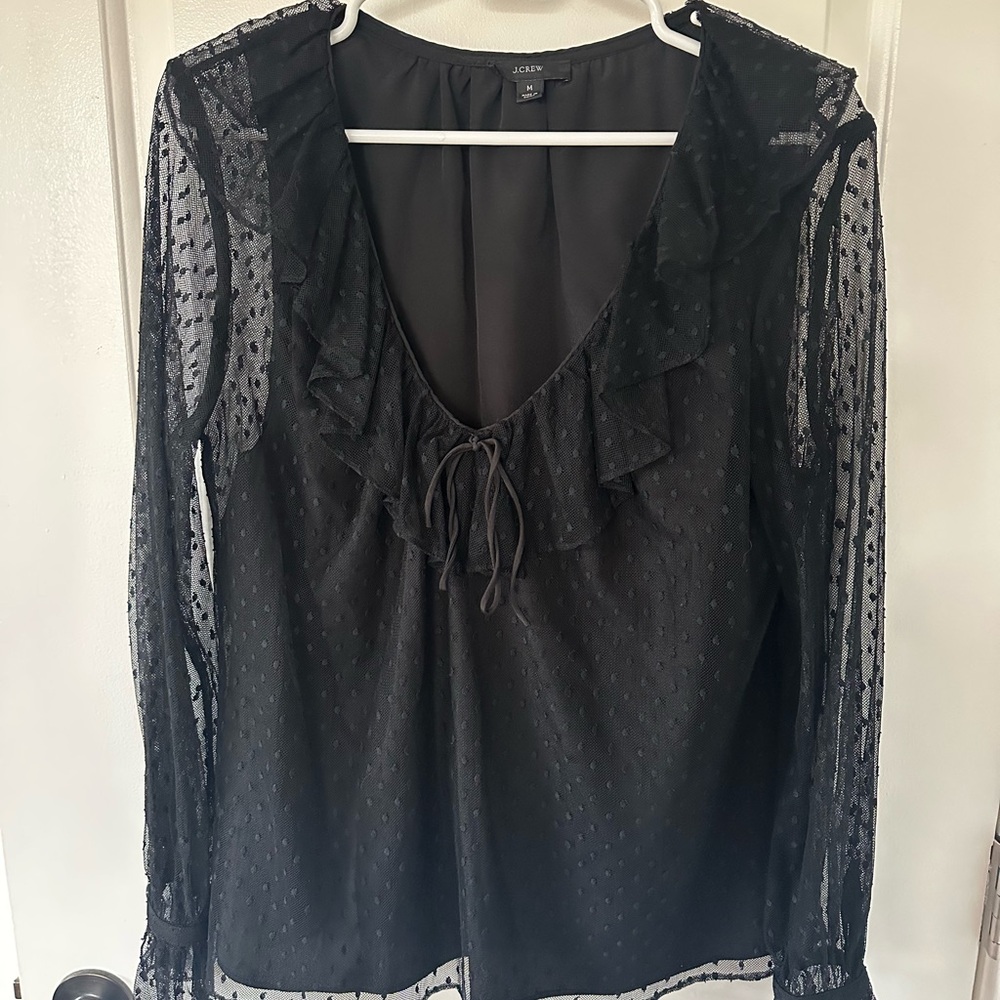 J. Crew Black Sheer Ruffle Blouse